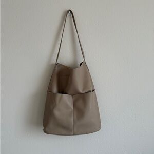 OAK + FORT Tan Tote Bag with Minimalist Design